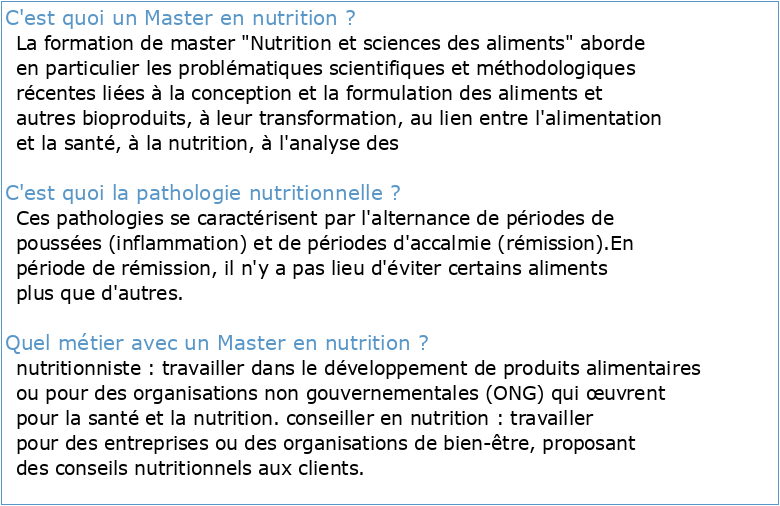Master1 BIOCHIMIE Nutrition Humaine et Pathologies