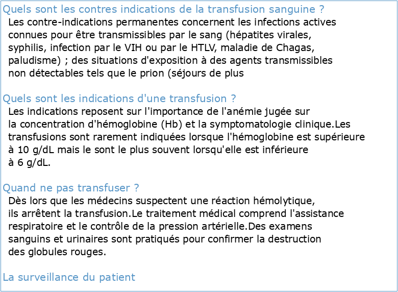 INDICATIONS ET CONTRE-INDICATIONS DES TRANSFUSIONS
