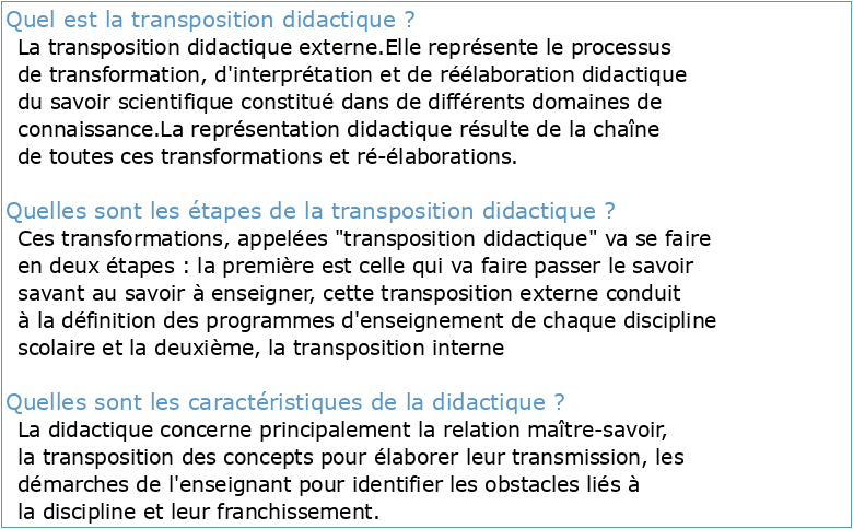 La transposition didactique : Caractérisation Débats et Pratiques