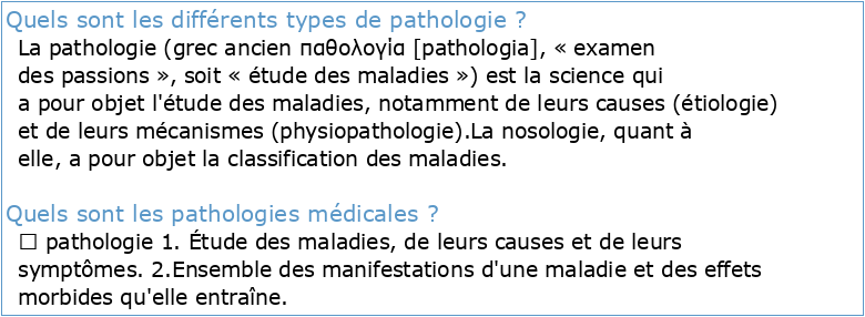 Pathologies médicales 1re partie