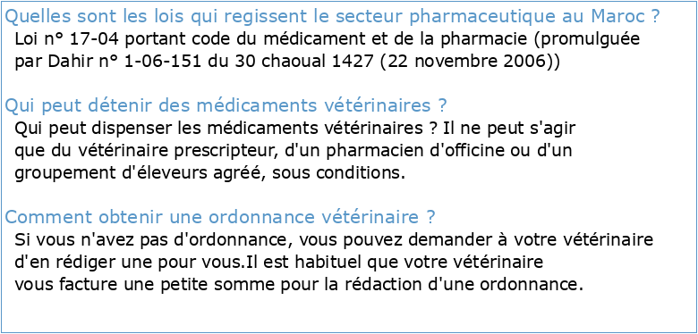 Evolution de la législation pharmaceutique vétérinaire au Maroc