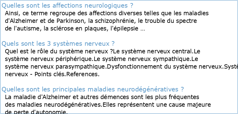 FICHE N° 22 : SYSTEME NERVEUX & AFFECTIONS NEUROLOGIQUES