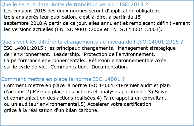 transition vers l'iso 14001 : 2015