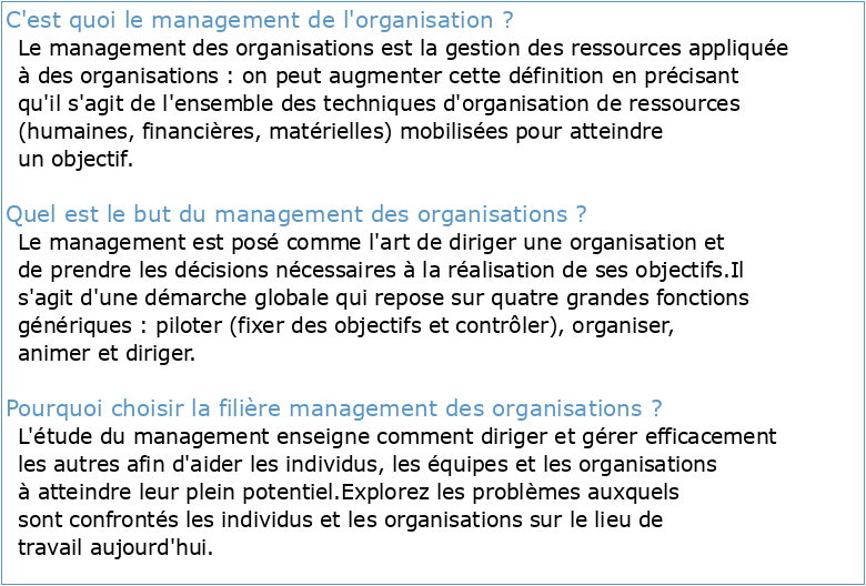 Le Management des Organisations tions