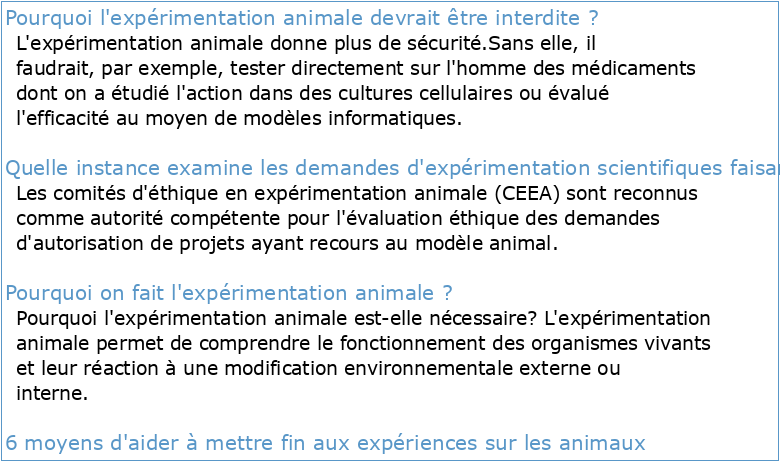 Directive fixant les conditions de l'expérimentation animale réalisée