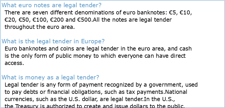 definition scope and effects of legal tender of euro banknotes and