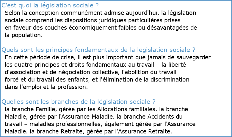 La législation sociale en France