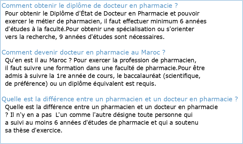 FORMATION AU DIPLOME DE DOCTEUR EN PHARMACIE
