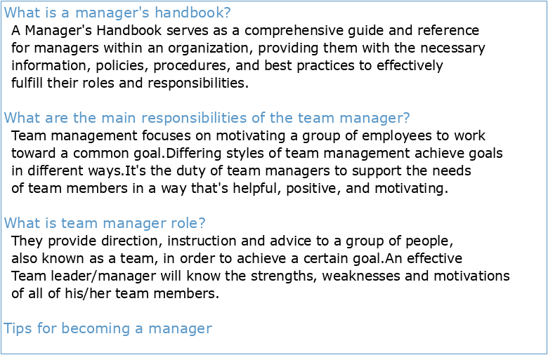 Team Manager's Handbook