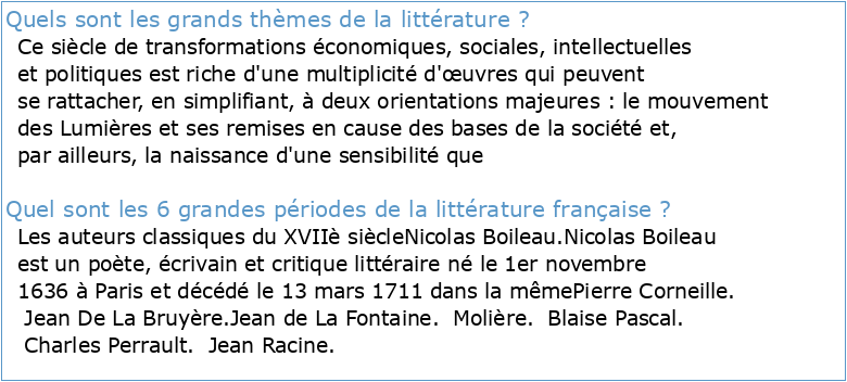 Thèmes et auteurs de littérature française à travers les siècles