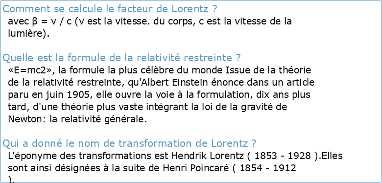1 Transformations de Lorentz vitesse énergie et impulsion