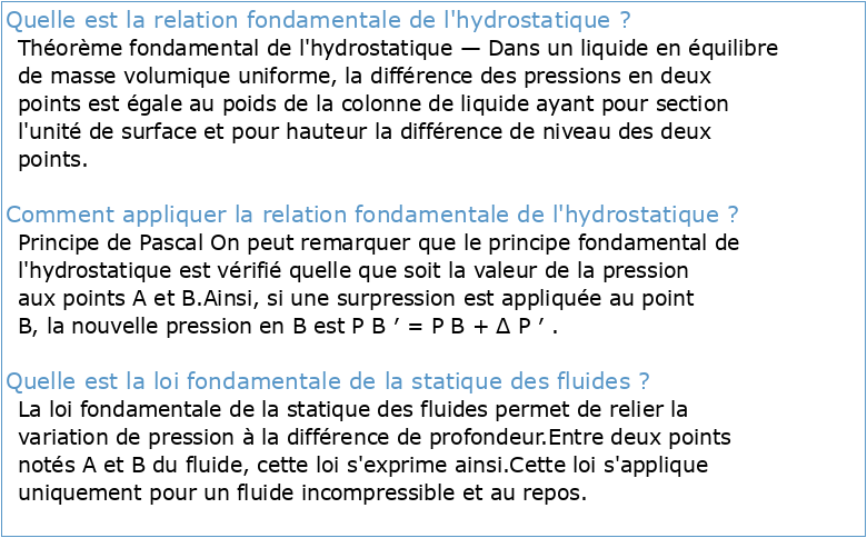 Relation fondamentale de l'hydrostatique