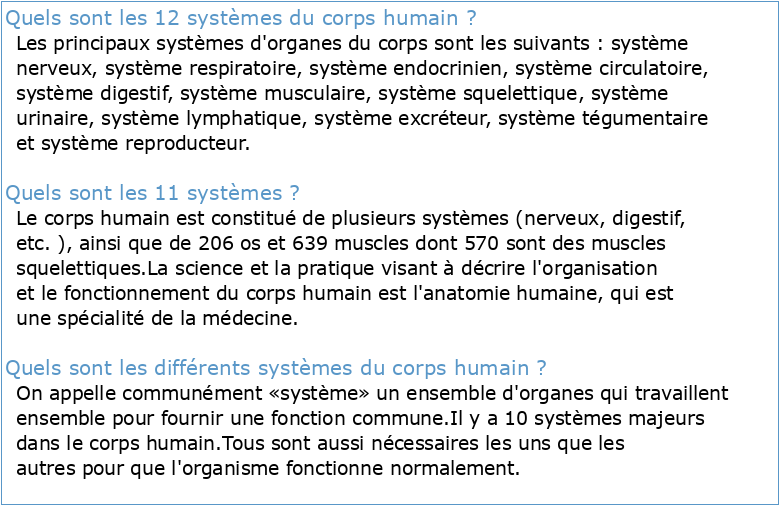 Les systèmes du corps humain