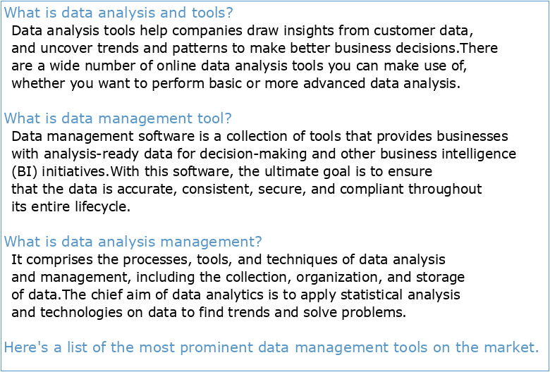 Data Management Analysis Tools and Analysis Mechanics