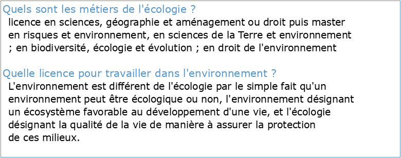 Licence – Ecologie et Environnement