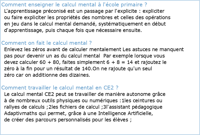 CALCUL MENTAL CYCLE 2