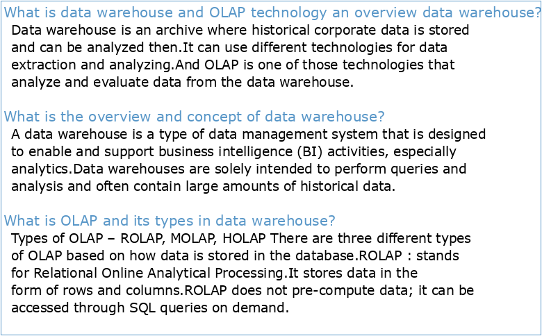 Data Warehouse and OLAP Technology: An Overview