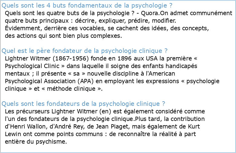Sommaire Introduction Partie 1 Psychologie clinique et