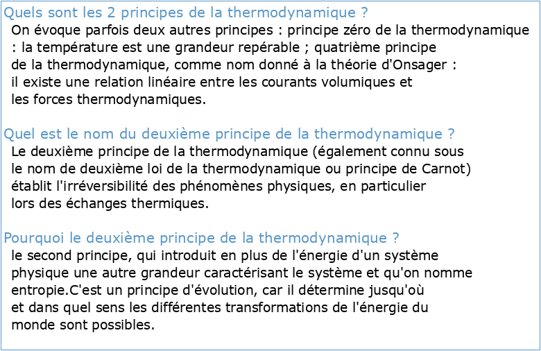 Chapitre IV: Le deuxième principe de la thermodynamique Sommaire
