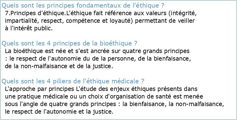 Le « principisme » et les cadres de référence en matière d'éthique