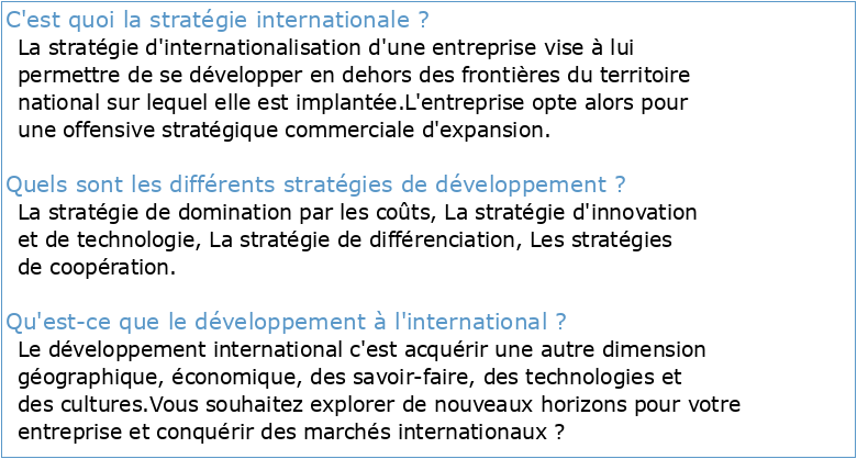 CHAPITRE II La stratégie de développement à l'international