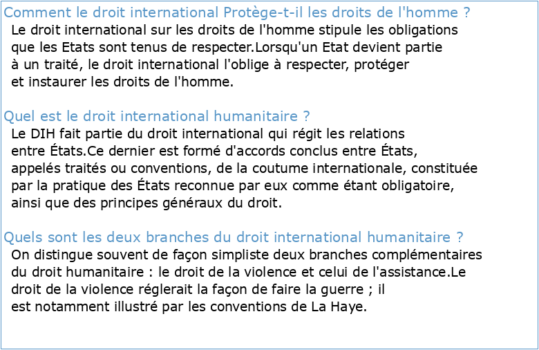 Le droit international humanitaire et le droit des droits de l'homme
