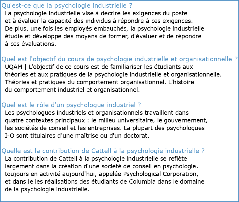 DE LA PSYCHOLOGIE INDUSTRIELLE (I)