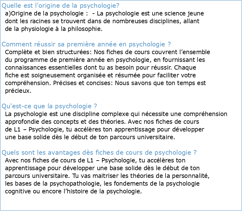 Psychologie Cours de première année (Tronc Commun) Année 2011