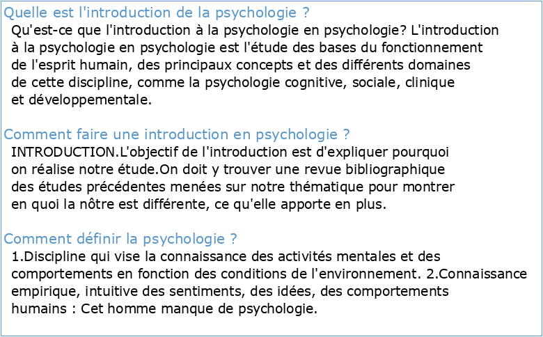 1/ Introduction à la psychologie