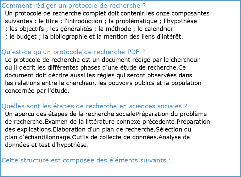 Exemple de protocole de recherche en sciences sociales PDF