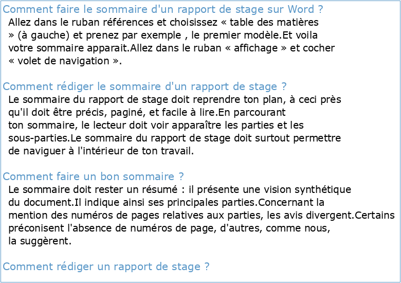 Exemple sommaire rapport de stage Word