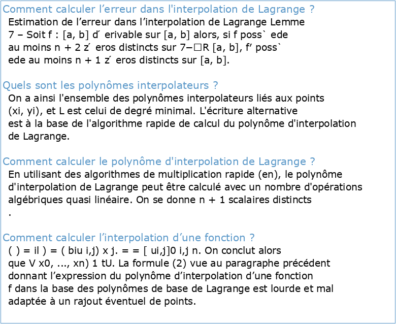 Chapitre 1 : Polynôme d'interpolation de Lagrange & son utilisation