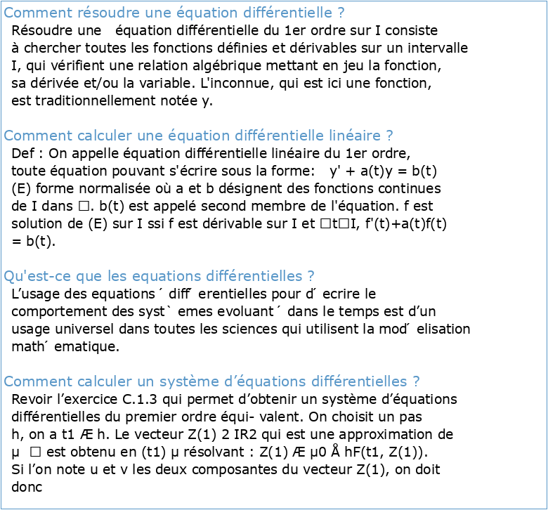 Chapitre 7: Equations différentielles-résumé de cours