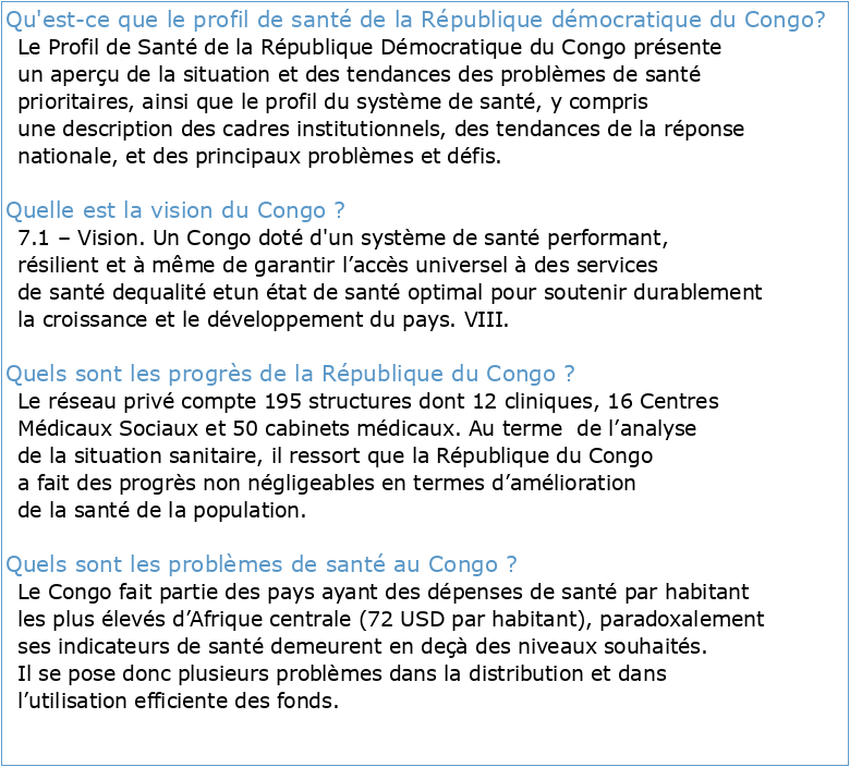 Système de Santé de la République Démocratique du Congo