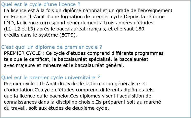 1er CYCLE LICENCE