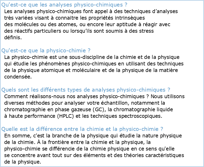 ANALYSE PHYSICO-CHIMIQUE