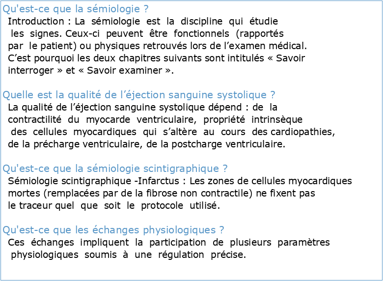 Fiche UE4 Cours 2 : Sémiologie Cardiaque 1 Définitions et signes à
