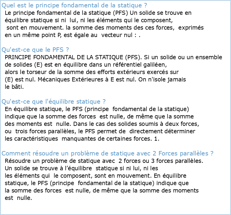 PRINCIPE FONDAMENTAL DE LA STATIQUE (PFS)