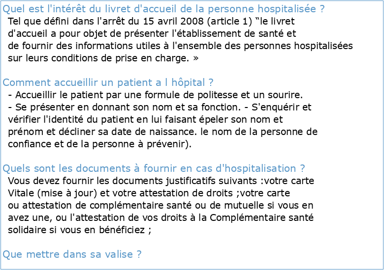 LIVRET D'ACCUEIL HOSPITALISATION