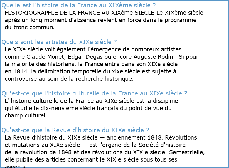 HISTORIOGRAPHIE DE LA FRANCE AU XIXème SIECLE