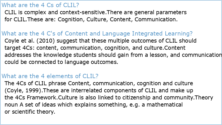 Content and Language Integrated Learning: The Four Cs of CLIL
