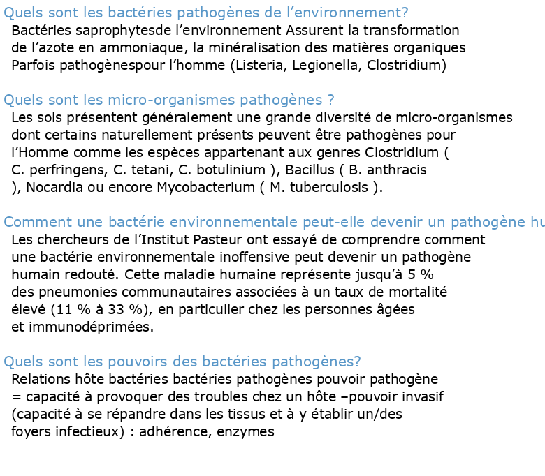 Bactéries pathogènes et environnement