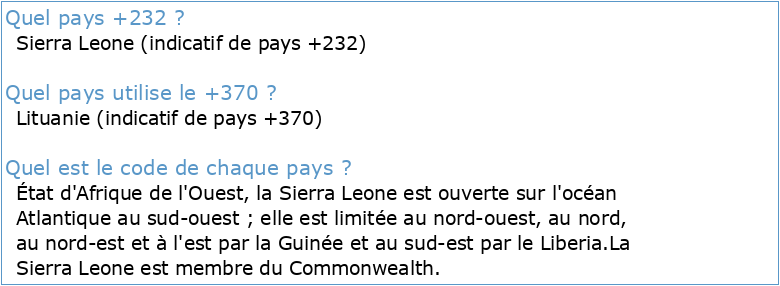 Sierra Leone (indicatif de pays +232)