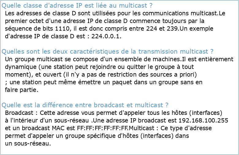Pourquoi le Multicast ? Types de transmission IP
