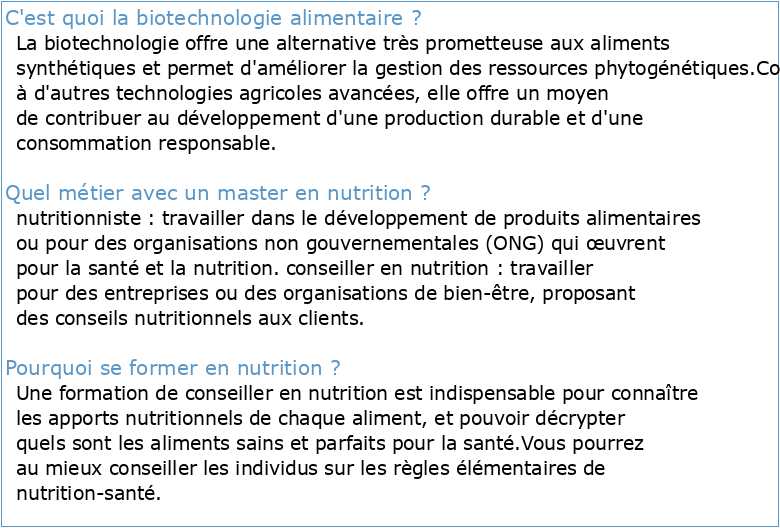Module : Nutrition et biotechnologie alimentaire