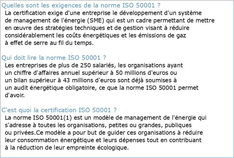 SELON L'ISO 50001