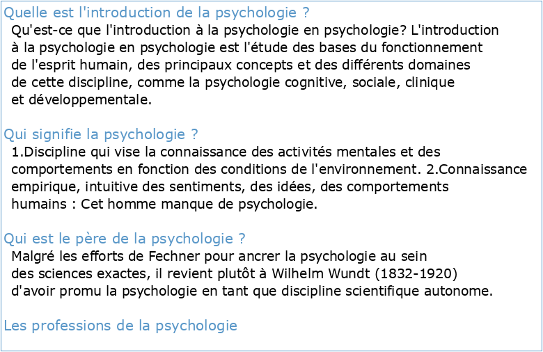 Sigle et titre PSY1901 A Introduction à la psychologie