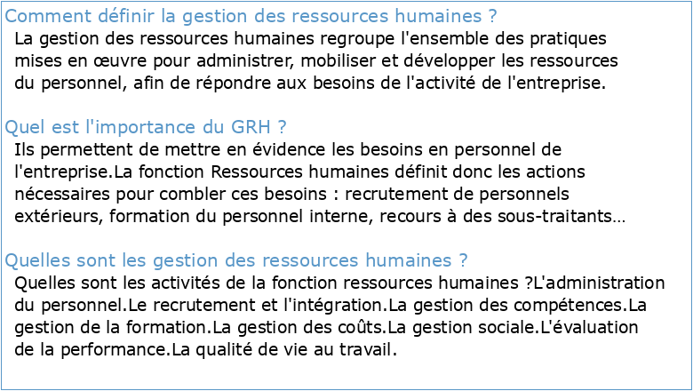 2 Gestion des ressources humaines (GRH) Introduction