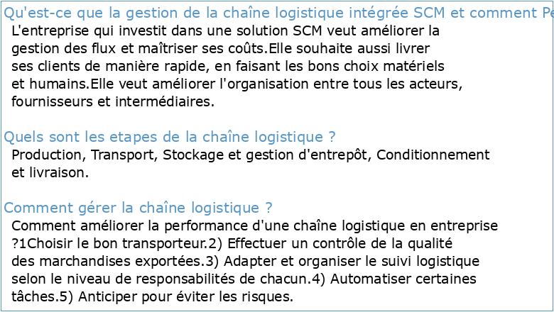 Module : Gestion de la chaine logistique (SCM