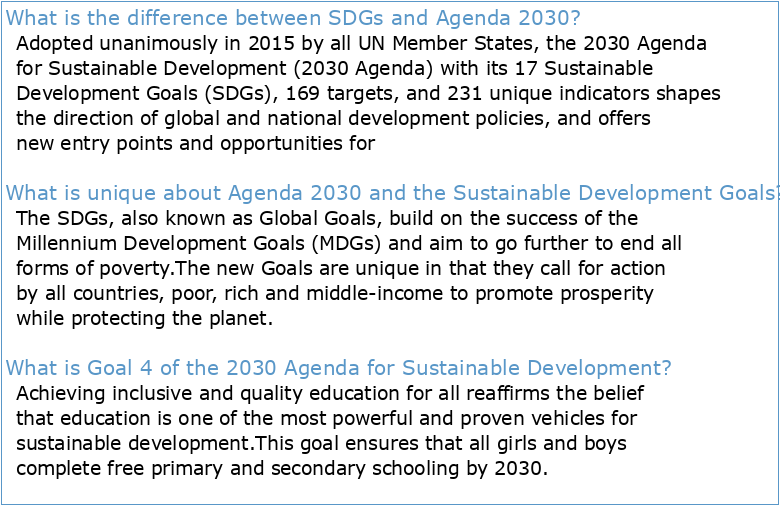 The 2030 Agenda and the Sustainable Development Goals
